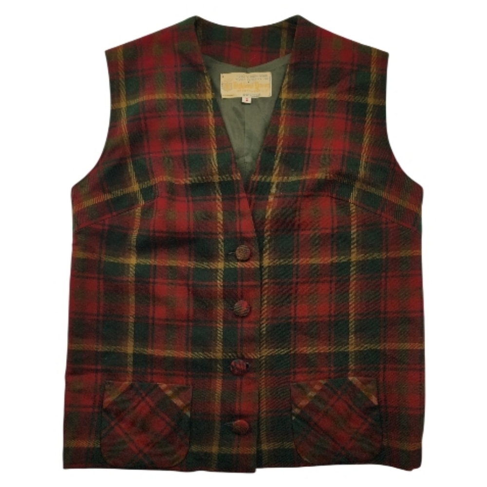 Highland Queen Vintage Wool Tartan Vest UK 10 Preppy Style 70s 80s Layering
